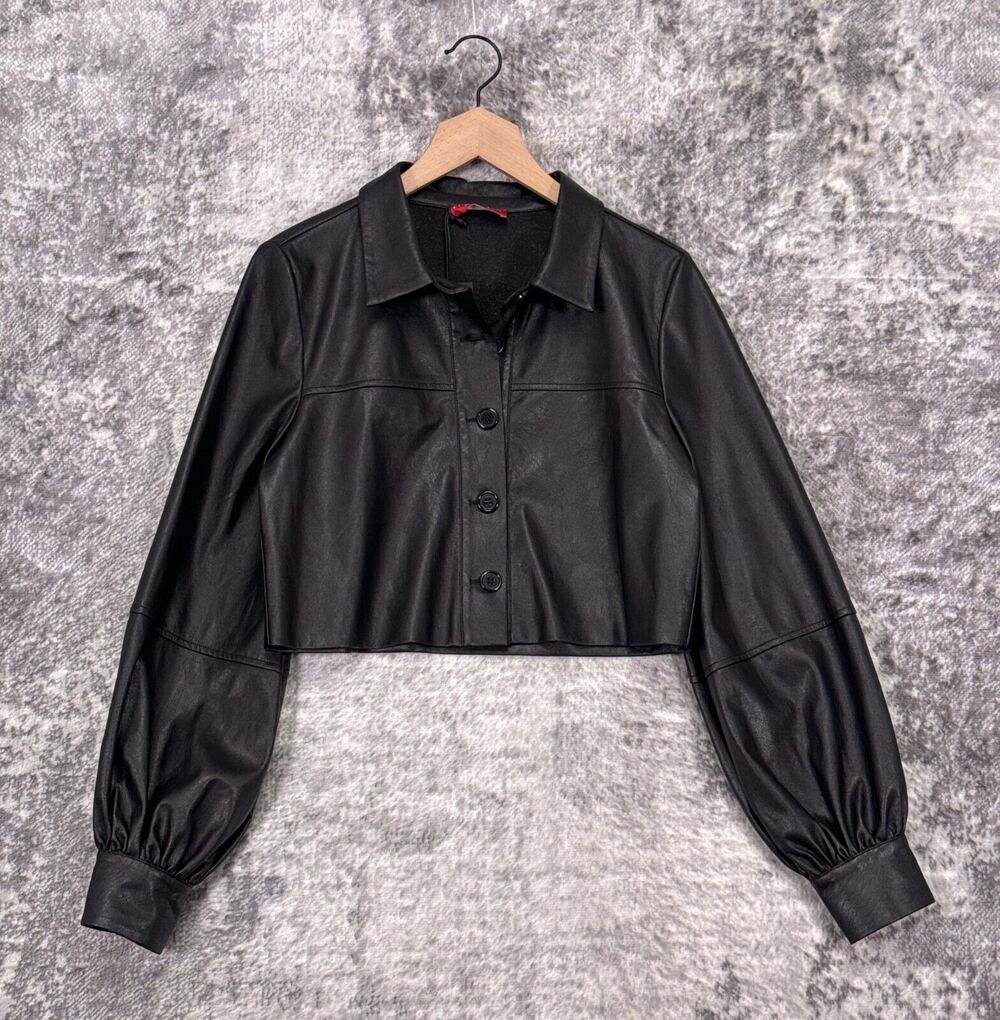 New n:philanthropy Jacket Small Womens Black Vegan Leather Crop Shirt Jacket